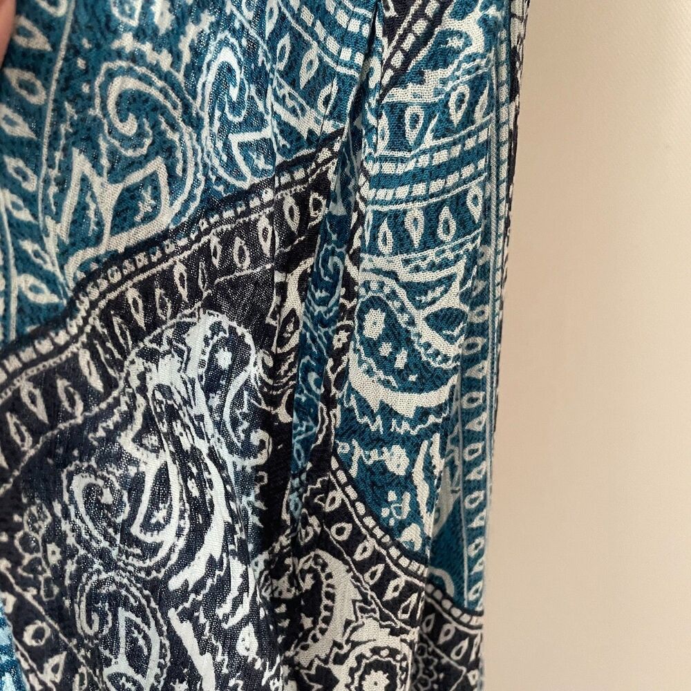 Go Softly Patio Dress Womens 1X Teal Navy Paisley Rayon Zip Front Tassel - Picture 7 of 12